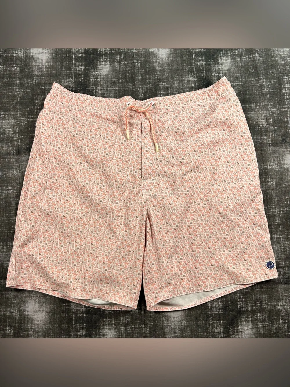 Johnnie O Surf Shorts Men XL Peach/Orange Taco Jaco Geometric Floral Swim Trunks